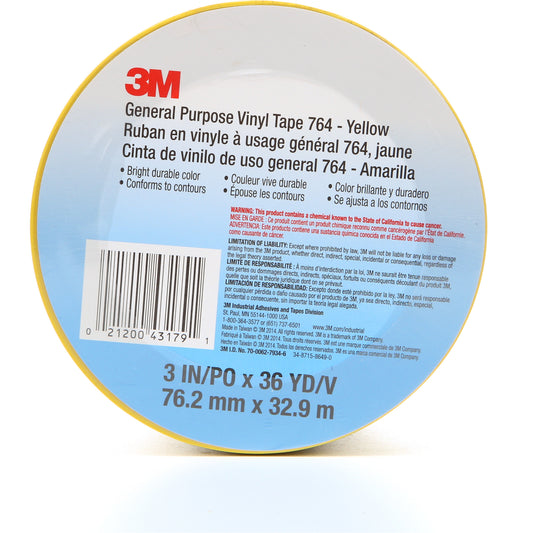 764 General-Purpose Vinyl Tape, 76 mm (3") W x 32.9 m (108') L, 5 mils, Yellow