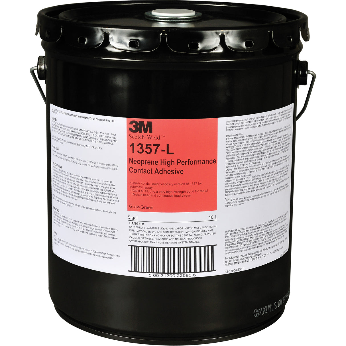 Neoprene High-Performance Contact Adhesive, Drum, 5 gal., Green