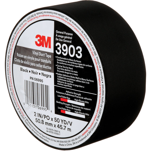 3903 Vinyl Duct Tape, 48 mm (2") W x 45 m (148') L, 6.5 mils, Black