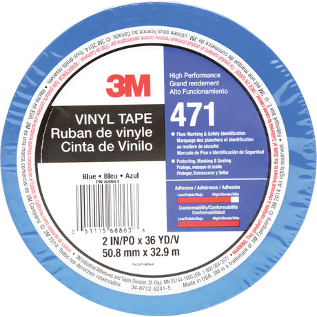 471 Vinyl Tape, 50.8 mm (2") W x 32.9 m (108') L, 5.2 mils, Blue