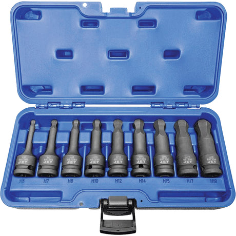 BNH-912M 1/2" Drive Metric Ball Nose Hex Impact Socket Set, Hex, 1/2" Drive, 9 Pcs