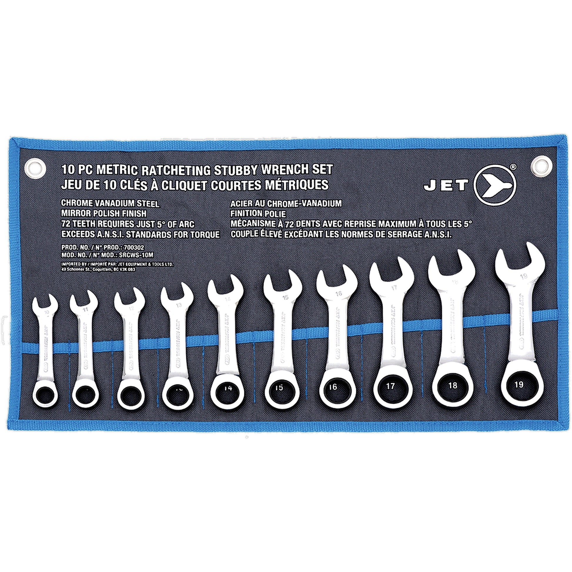 SRCWS-10M Ratcheting Stubby Wrench Set, Combination, 12 Pieces, Metric