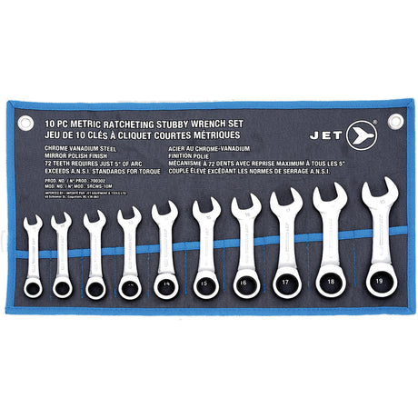 SRCWS-10M Ratcheting Stubby Wrench Set, Combination, 12 Pieces, Metric