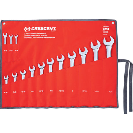 12-Point SAE Combination Wrench Set with Tool Roll, Combination, 14 Pieces, Imperial