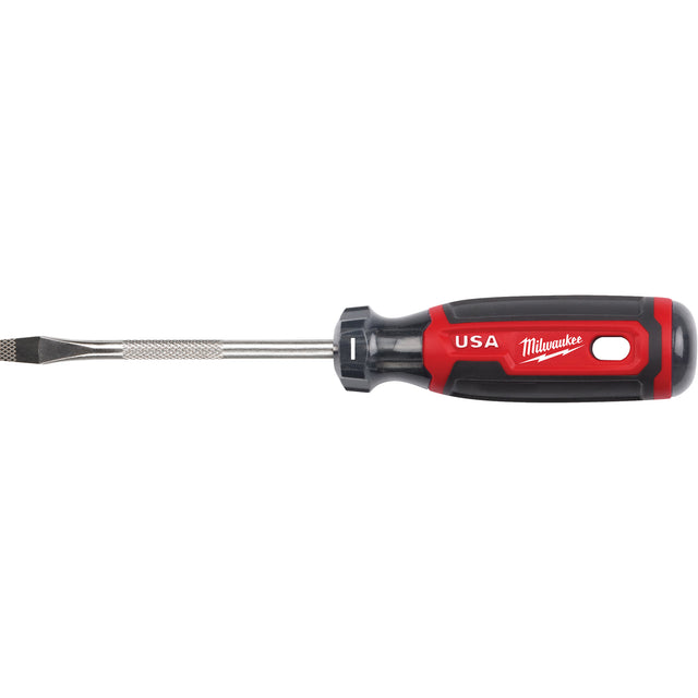 Slotted Screwdriver, 1/4" Tip, Round, 211 mm L, Cushion Grip Handle