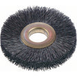 Small Diameter Crimped Wire Wheel Brush, 3" Dia., 0.014" Fill, 1/2" Arbor
