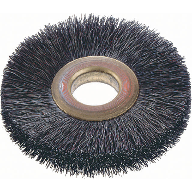 Small Diameter Crimped Wire Wheel Brush, 3" Dia., 0.014" Fill, 1/2" Arbor