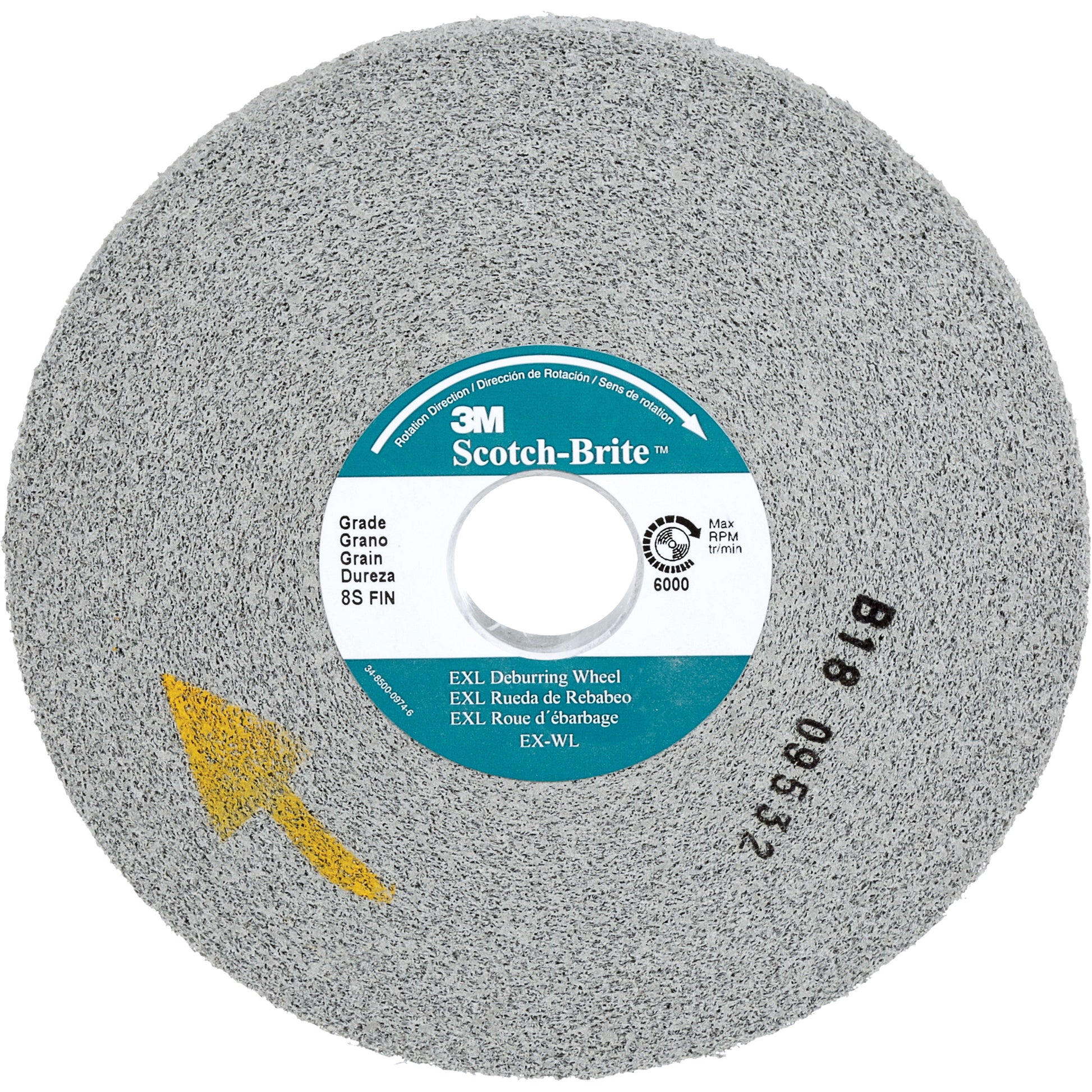 Scotch-Brite™ EXL Deburring Wheel, 6" x 1/2", 1" Arbor, Aluminum Oxide