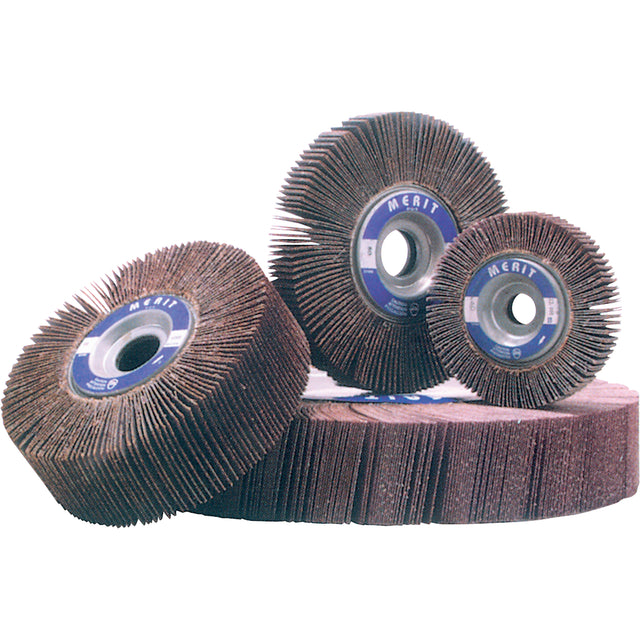 Flap Wheels - Bench Mounted Flap Wheels, Aluminum Oxide/Ceramic, 320 Grit, 6" x 1-1/2" x 1"