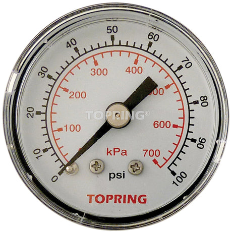 Pressure Gauge, 1-1/2" , 0 - 100 psi, Back Mount, Analogue