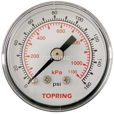 Pressure Gauge, 1-1/2" , 0 - 160 psi, Back Mount, Analogue