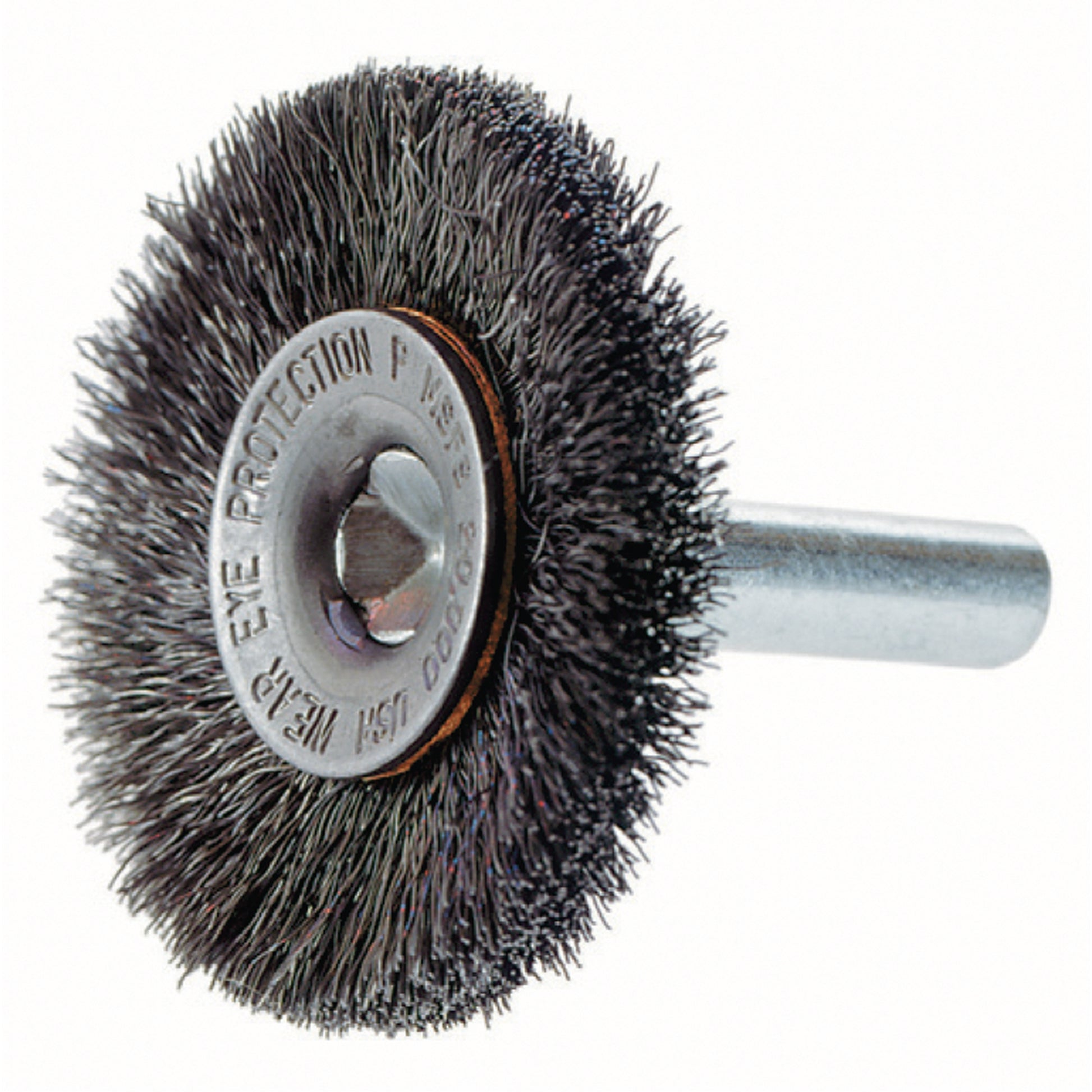 Crimped Wire Wheel Brush with 1/4" Shank, 1-1/2" Dia., 0.012" Fill, 1/4" Arbor