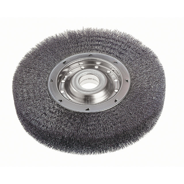 Crimped Wire Wheel Brushes - Wide Face, 10" Dia., 0.0118" Fill, 2" Arbor