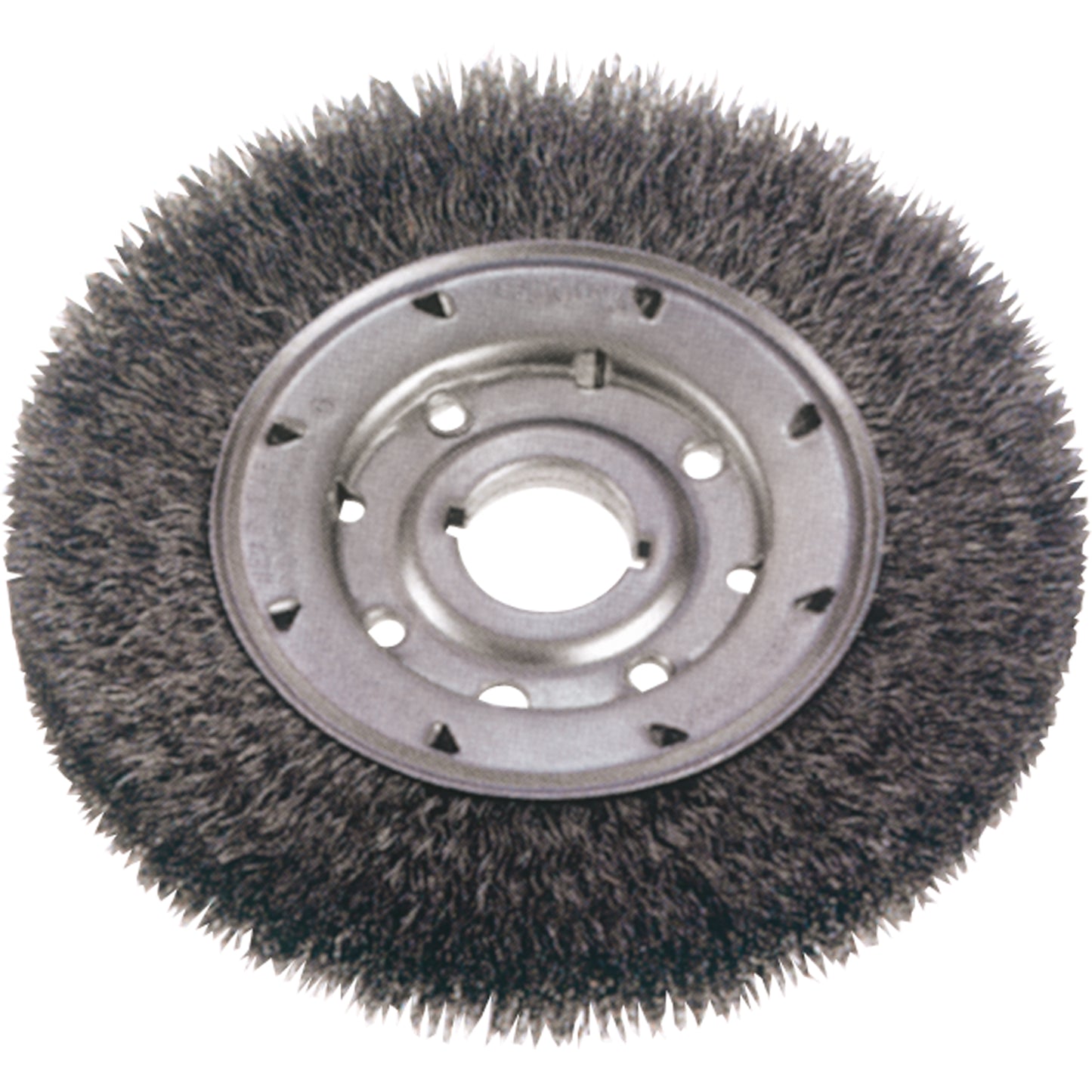 Crimped Wire Wheel Brushes - Narrow Face, 6" Dia., 0.014" Fill, 1-1/4" Arbor