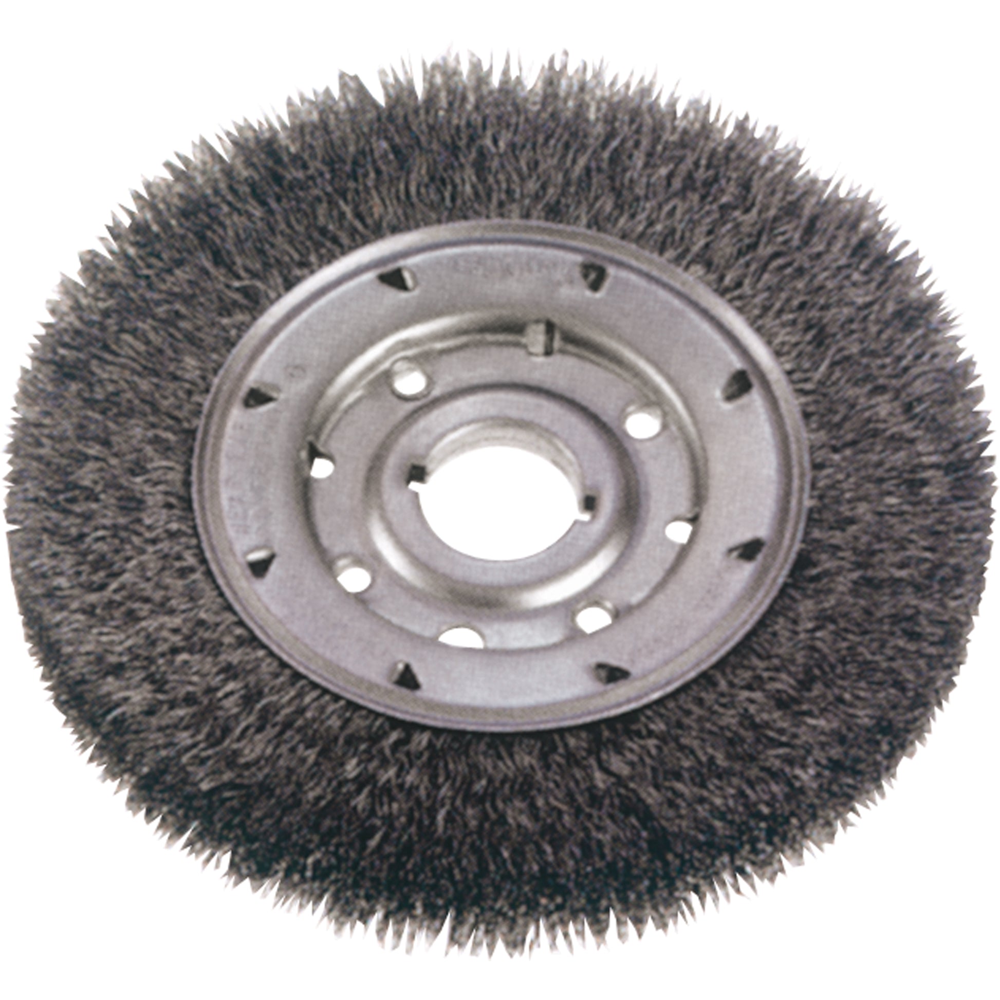 Crimped Wire Wheel Brushes - Narrow Face, 6" Dia., 0.014" Fill, 1-1/4" Arbor