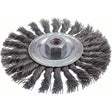 Knot Wire Wheel Brushes - Standard Twist Knot, 4" Dia., 0.014" Fill, 3/8" Arbor, Steel