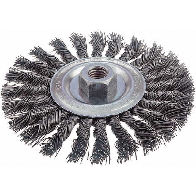 Knot Wire Wheel Brushes - Standard Twist Knot, 4" Dia., 0.014" Fill, 3/8" Arbor, Stainless Steel