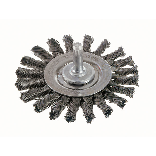 Knot Wire Wheel Brushes - Standard Twist Knot with 1/4" Shank, 4" Dia., 0.014" Fill, Steel