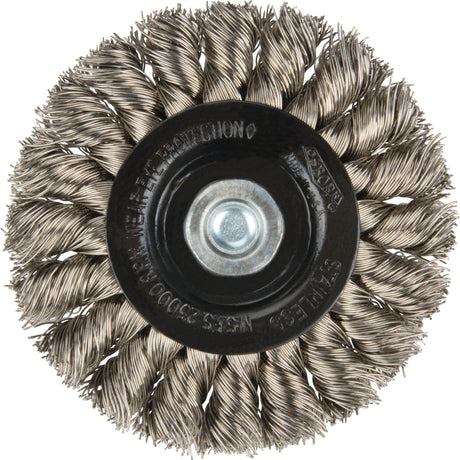 Knot Wire Wheel Brushes - Standard Twist Knot with 1/4" shank, 3" Dia., 0.014" Fill, Stainless Steel