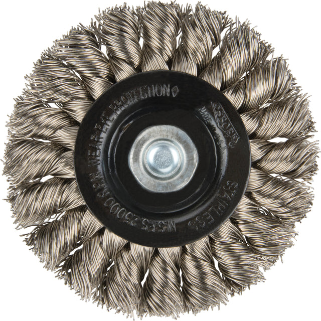 Knot Wire Wheel Brushes - Standard Twist Knot with 1/4" shank, 3" Dia., 0.014" Fill, Stainless Steel