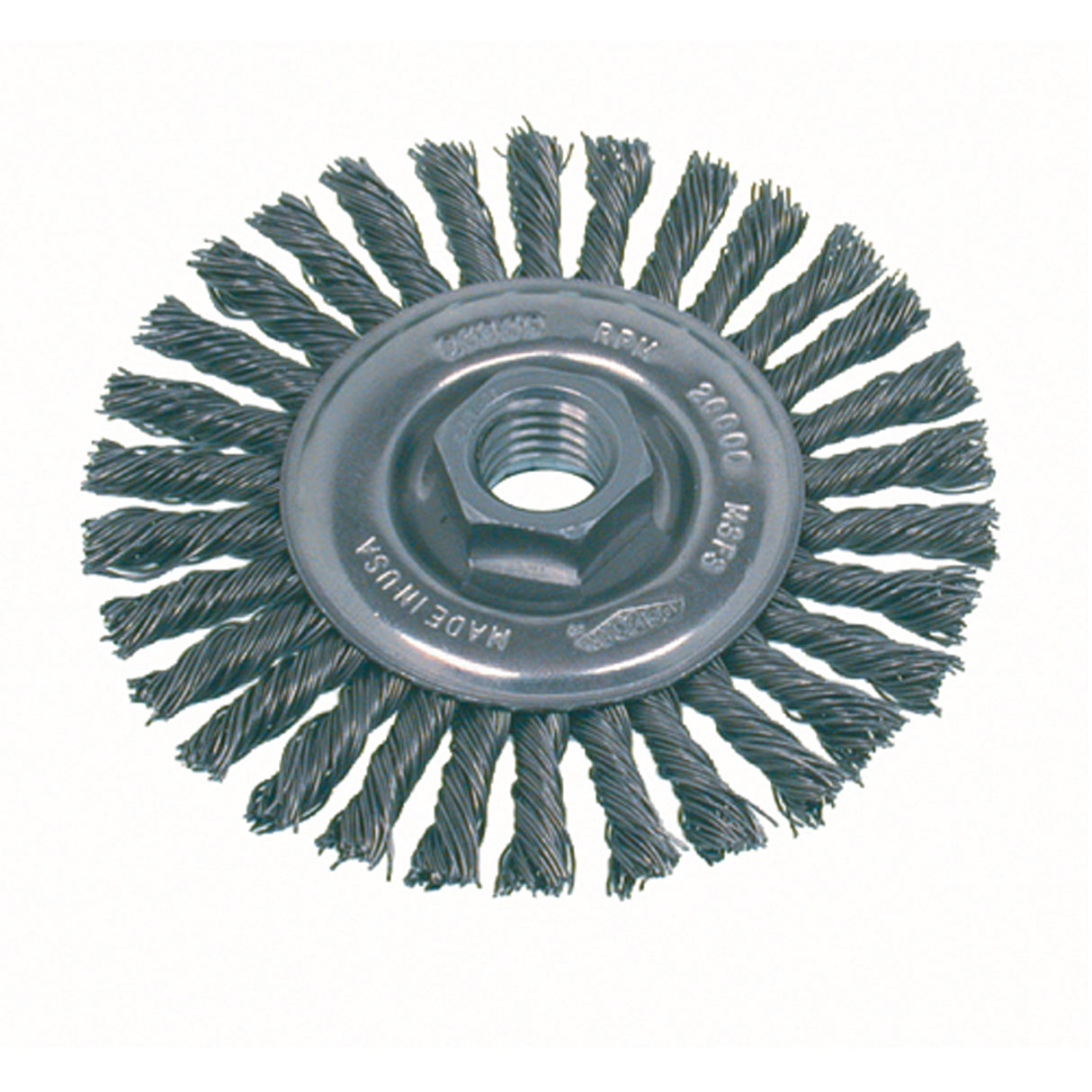 High Speed Small Grinder Stringer Bead Knot Wire Wheel Brush, 4" Dia., 0.02" Fill, 5/8"-11 Arbor, Steel