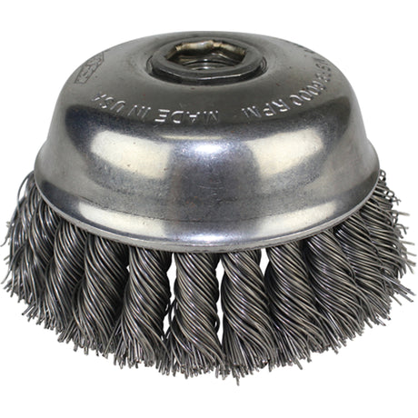 Knot Wire Cup Brushes, 4" Dia. x 5/8"-11 Arbor