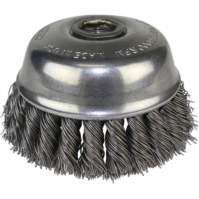 Knot Wire Cup Brushes, 6" Dia. x 5/8"-11 Arbor