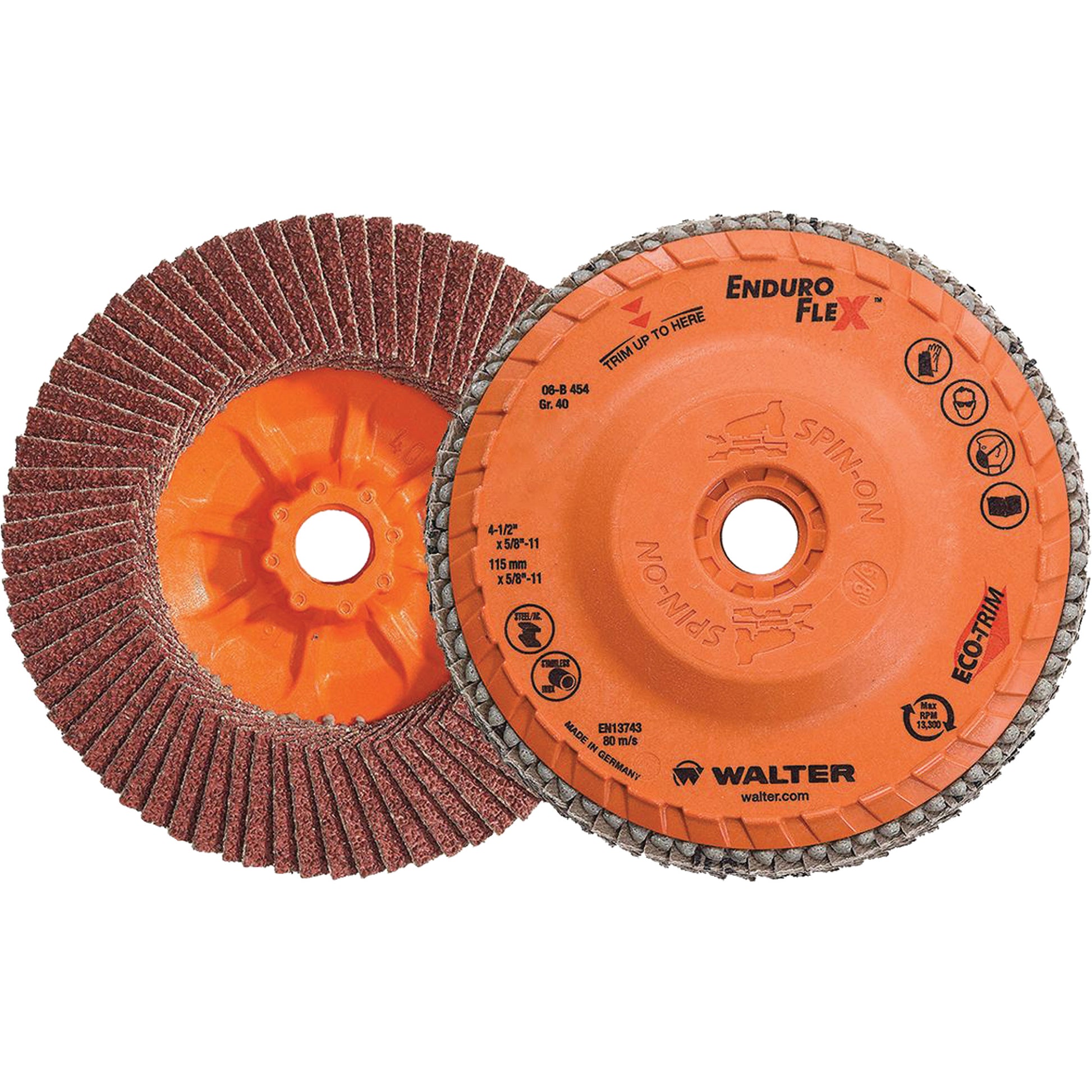 Enduro-Flex™ Flap Disc, 4-1/2" x 5/8"-11, Type 27, 40 Grit, Zirconia Alumina