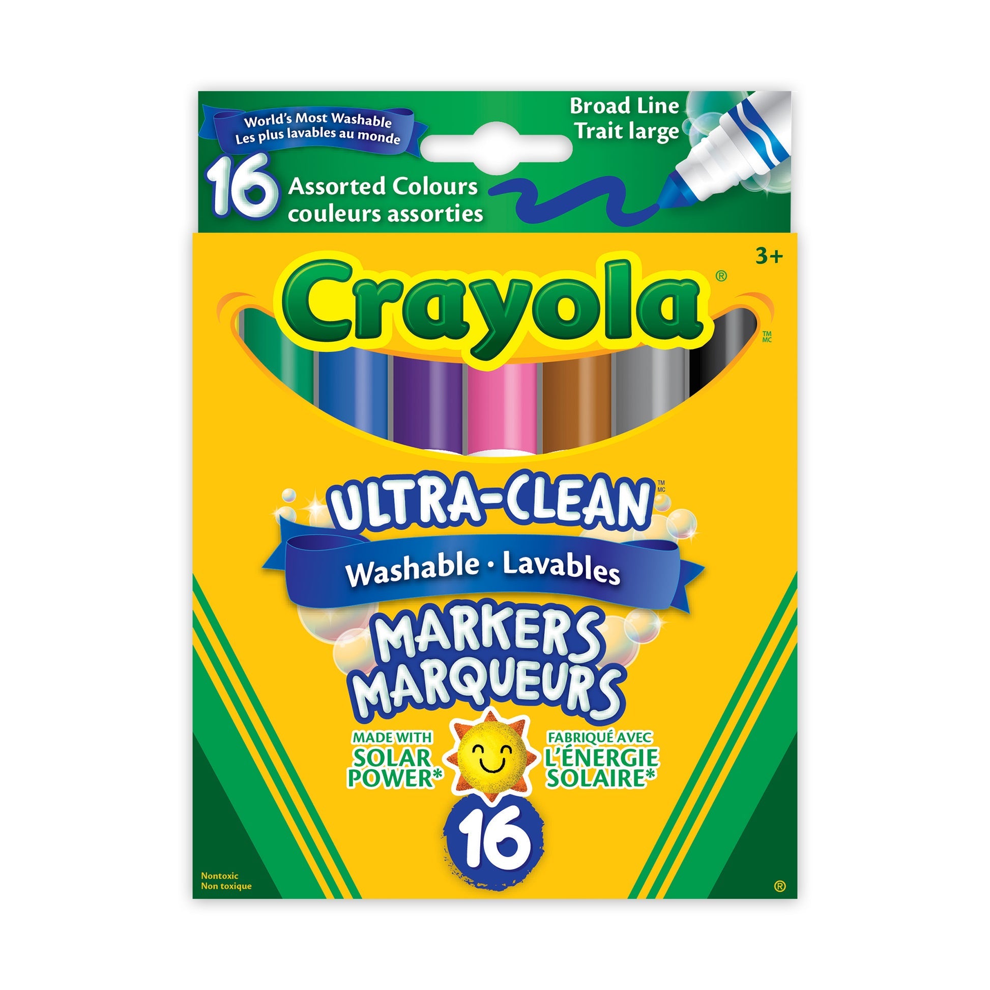 Crayola Ultra-Clean Washable Broad Line Markers, Assorted Colours, 16 Count (Case of 12)