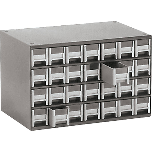 Modular Parts Cabinets, Steel, 28 Drawers, 17" x 10-9/16" x 2-2/16", Grey