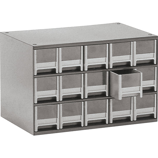Modular Parts Cabinets, Steel, 15 Drawers, 17" x 10-9/16" x 3-1/16", Grey