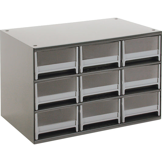 Modular Parts Cabinets, Steel, 9 Drawers, 17" x 10-9/16" x 3-1/16", Grey