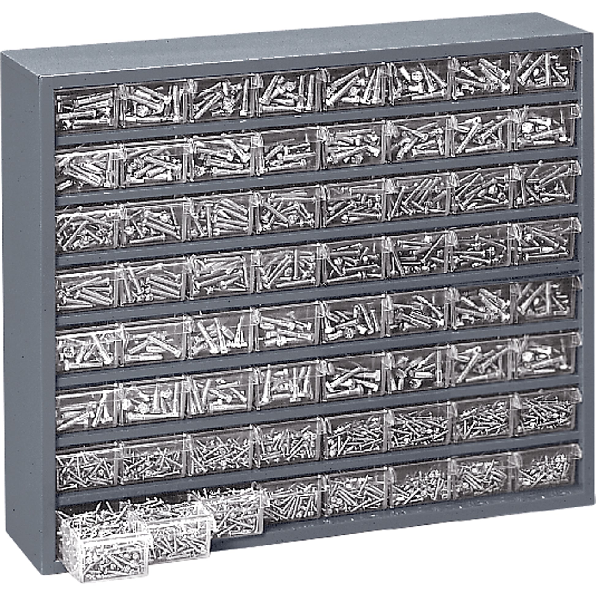 Heavy Duty Drawer Cabinets, 64 Drawers, 25 1/2" W x 6 1/2" D x 21 3/4" H, Grey