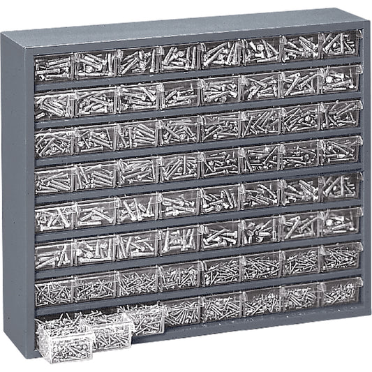 Heavy Duty Drawer Cabinets, 64 Drawers, 25 1/2" W x 6 1/2" D x 21 3/4" H, Grey