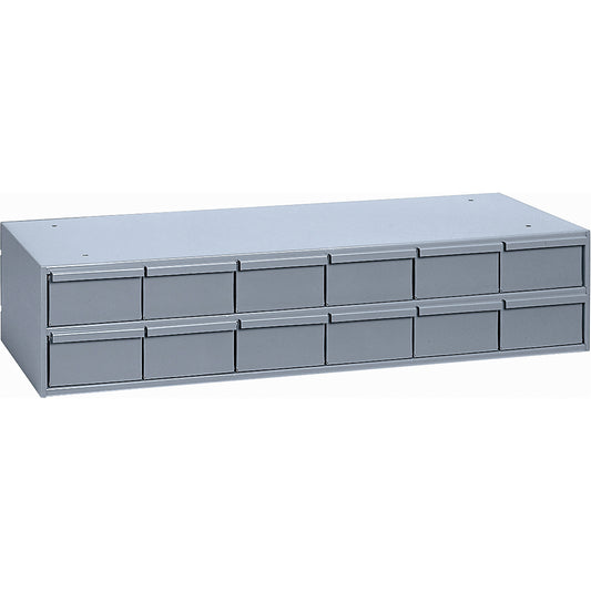 Industrial Drawer Cabinets, 12 Drawers, 33-3/4" W x 11-5/8" D x 7-3/8" H, Grey
