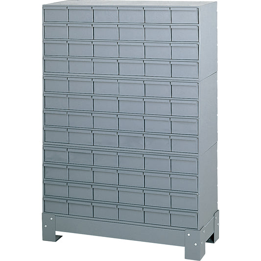 Industrial Drawer Cabinet With Base, 72 Drawers, 34-1/8" W x 12-1/4" D x 48-1/8" H, Grey