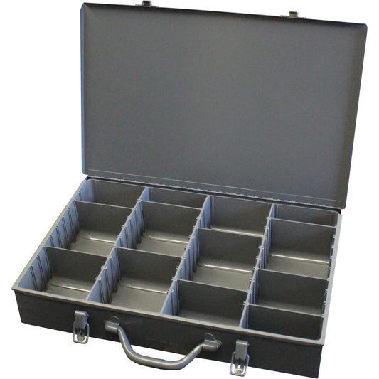 Adjustable Compartment Boxes, Steel, Variable Slots, 18" W x 12" D x 3" H, Grey