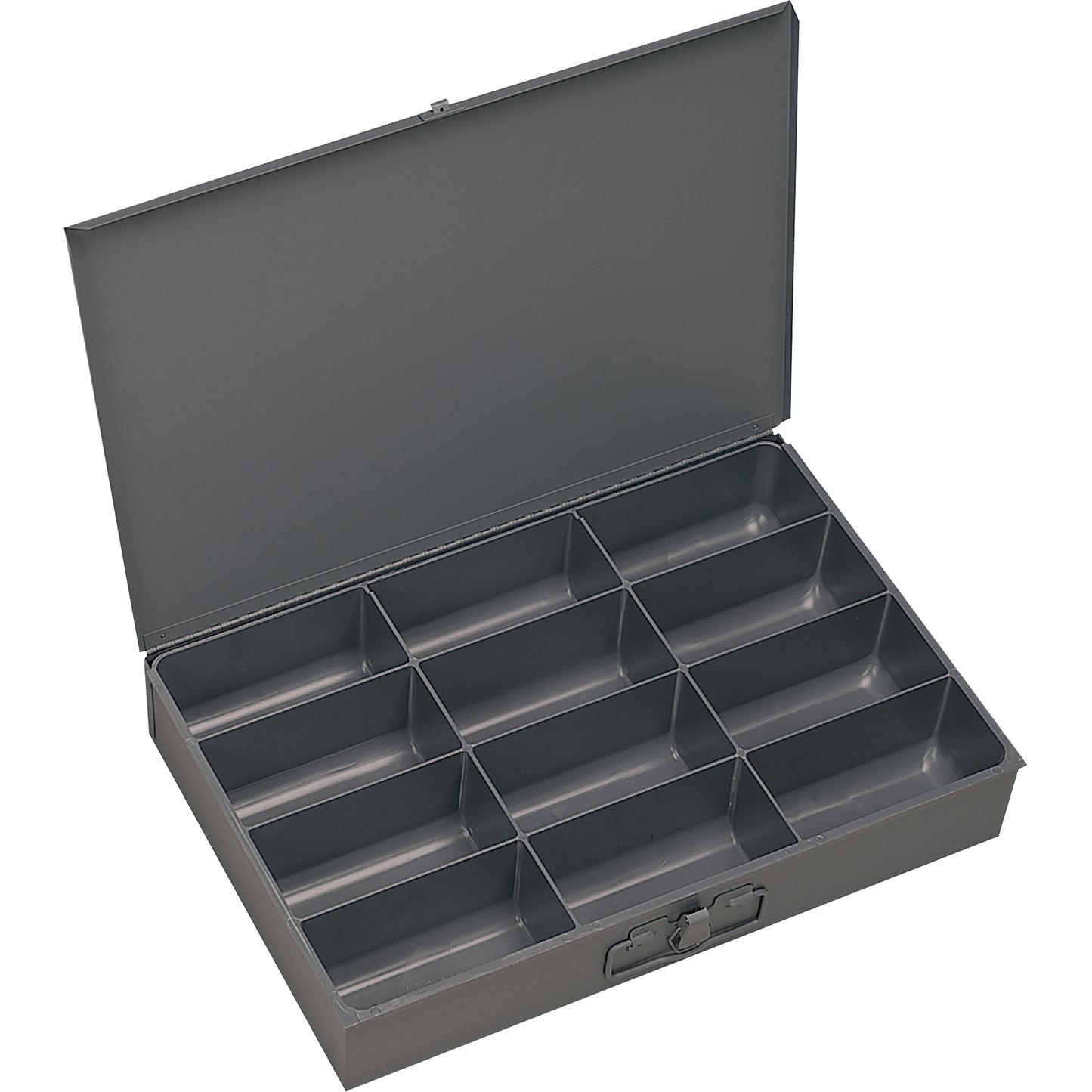 Compartment Scoop Boxes, Steel, 12 Slots, 18" W x 12" D x 3" H, Grey