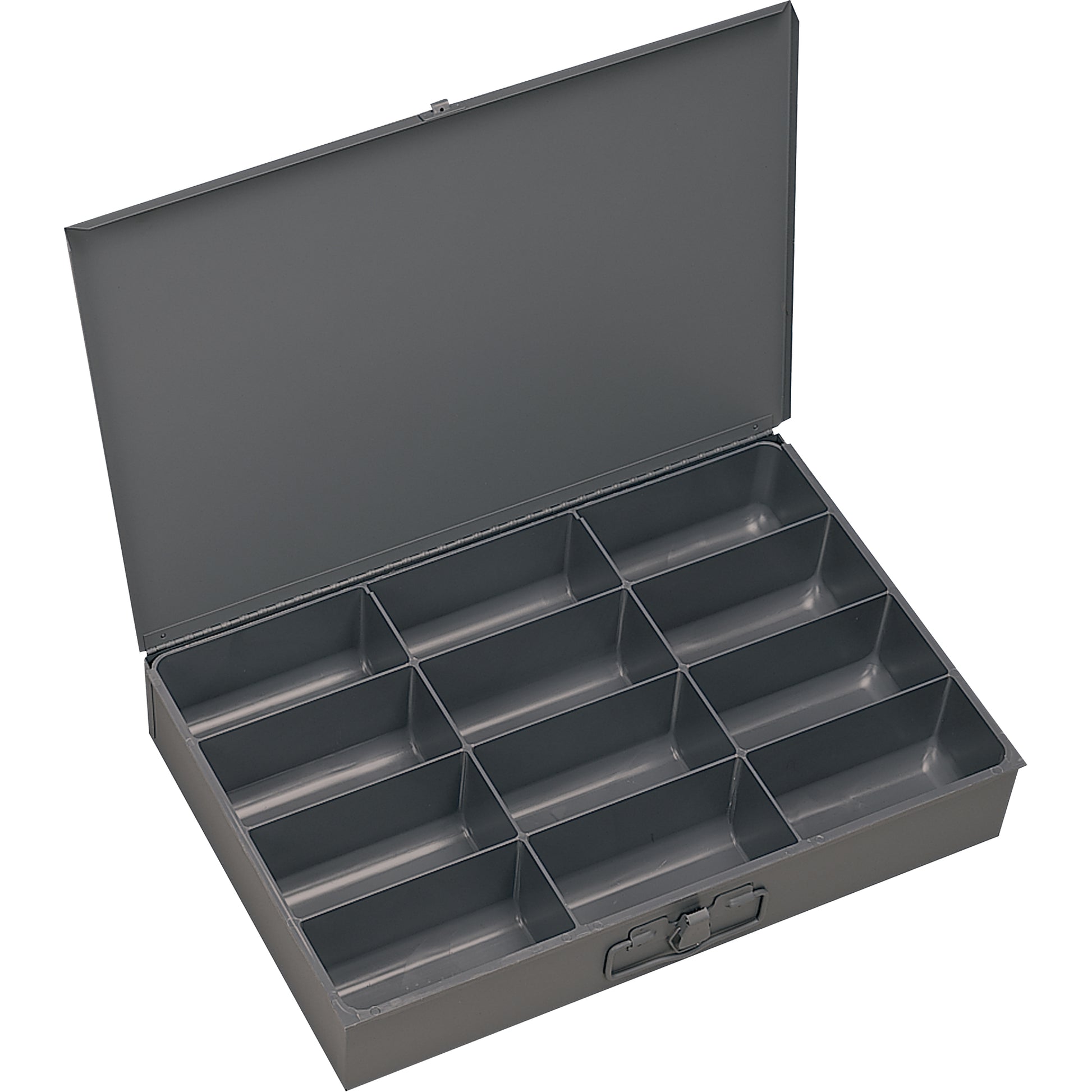 Compartment Scoop Boxes, Steel, 12 Slots, 18" W x 12" D x 3" H, Grey