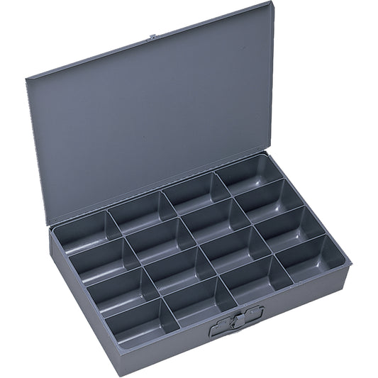 Compartment Scoop Boxes, Steel, 16 Slots, 18" W x 12" D x 3" H, Grey