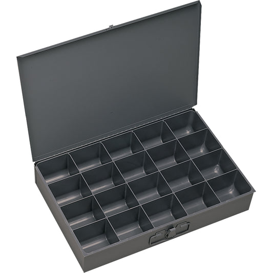 Compartment Scoop Boxes, Steel, 20 Slots, 18" W x 12" D x 3" H, Grey