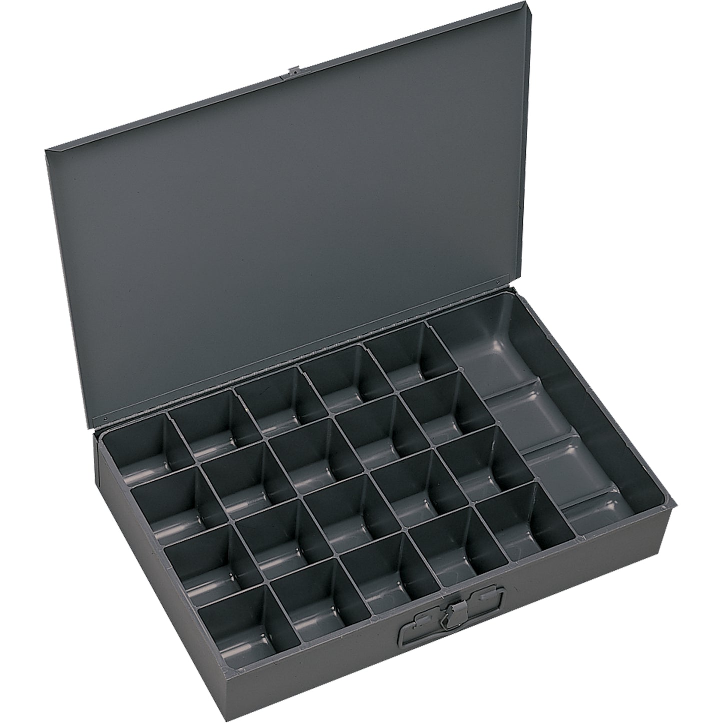 Compartment Scoop Boxes, Steel, 21 Slots, 18" W x 12" D x 3" H, Grey