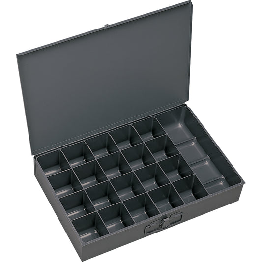 Compartment Scoop Boxes, Steel, 21 Slots, 18" W x 12" D x 3" H, Grey