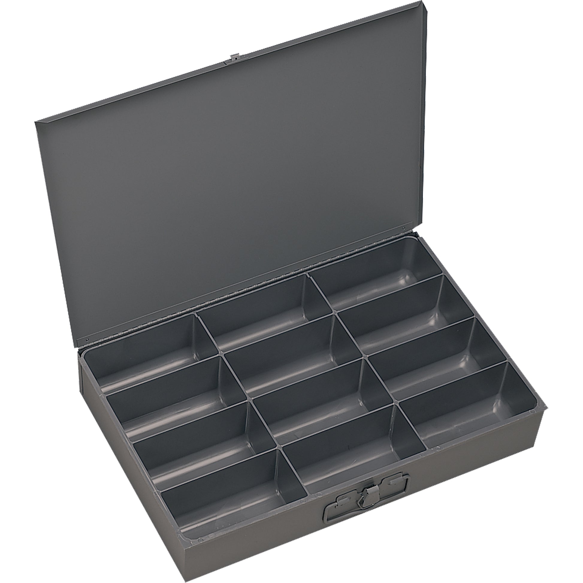 Compartment Scoop Boxes, Steel, 12 Slots, 13 3/8" W x 9-1/4" D x 2" H, Grey