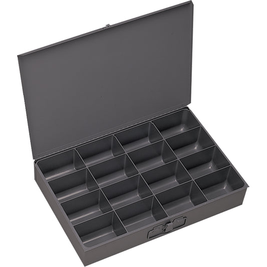 Compartment Scoop Boxes, Steel, 16 Slots, 13-3/8" W x 9-1/4" D x 2" H, Grey