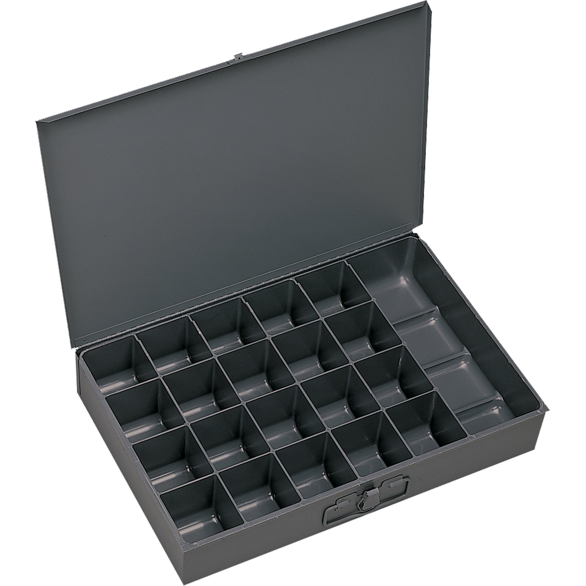 Compartment Scoop Boxes, Steel, 21 Slots, 13-3/8" W x 9-1/4" D x 2" H, Grey