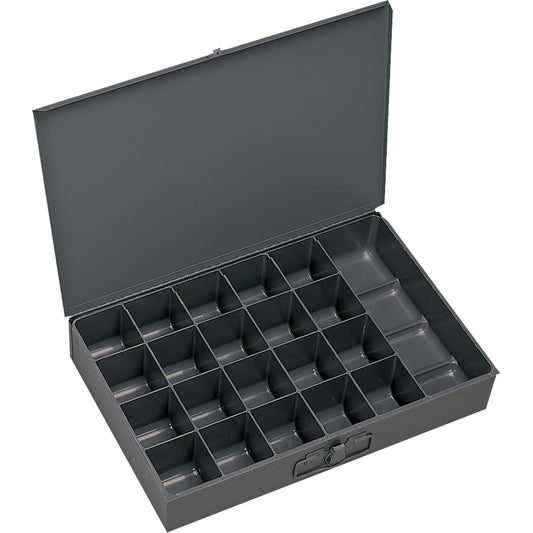 Compartment Scoop Boxes, Steel, 21 Slots, 13-3/8" W x 9-1/4" D x 2" H, Grey