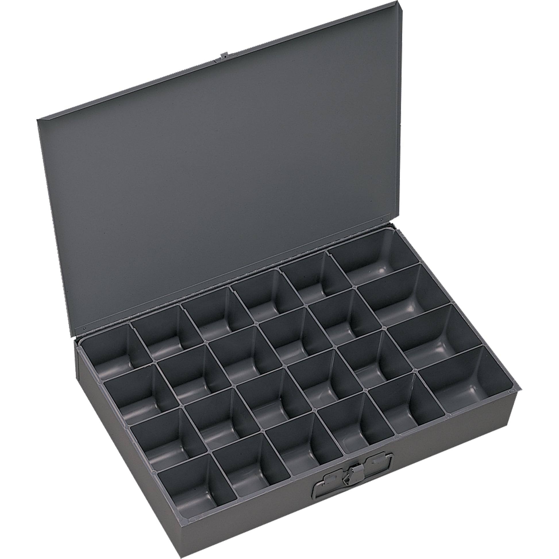 Compartment Scoop Boxes, Steel, 24 Slots, 13-3/8" W x 9-1/4" D x 2" H, Grey