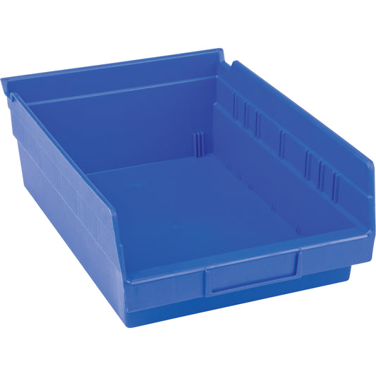 Plastic Shelf Bins, 8-3/8" W x 4" H x 11-5/8" D, Blue, 15 lbs. Capacity
