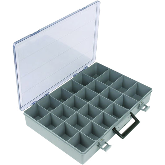 Compartment Case, Plastic, 24 Slots, 15-1/2" W x 11-3/4" D x 2-1/2" H, Grey